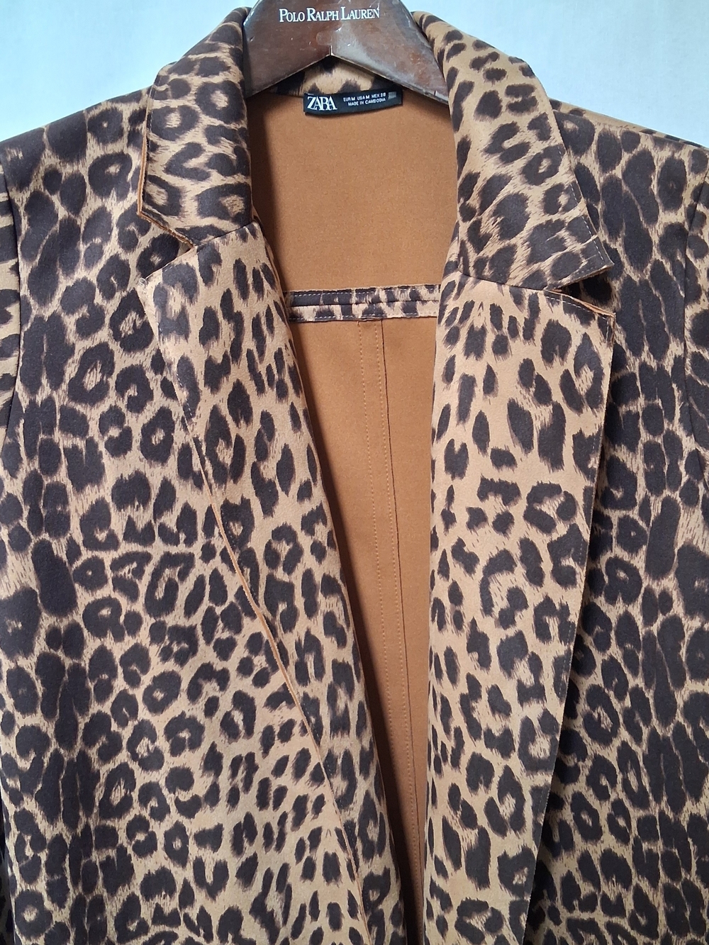 Zara Leopard Print Duster Coat Women Medium Brown Animal Print Open Front Jacket - Picture 4 of 6